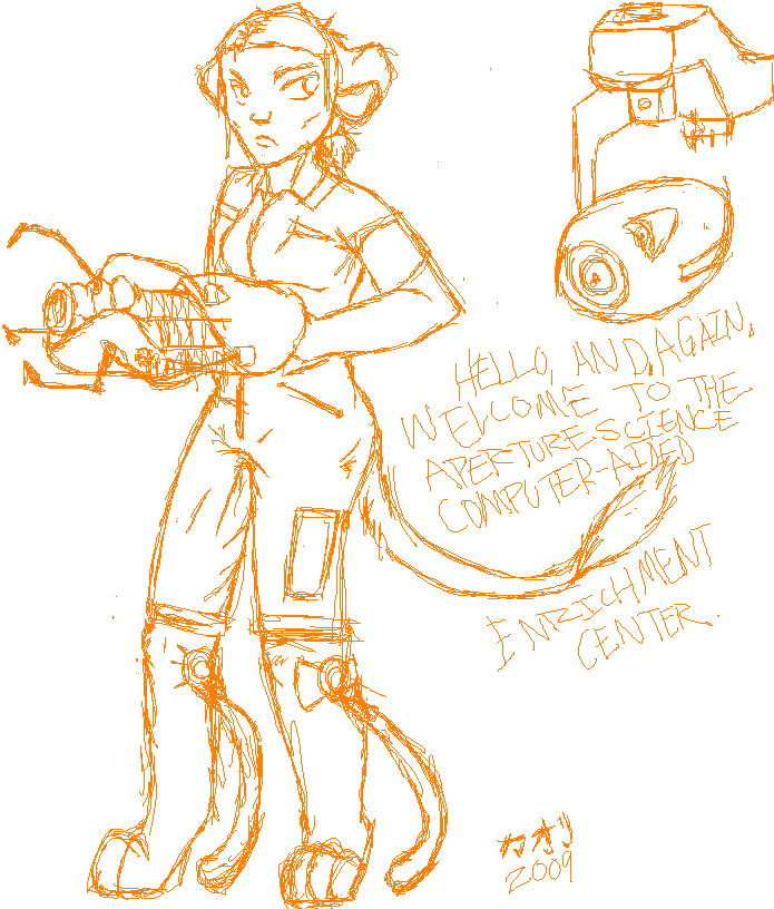 Chell from Portal as an anthro.