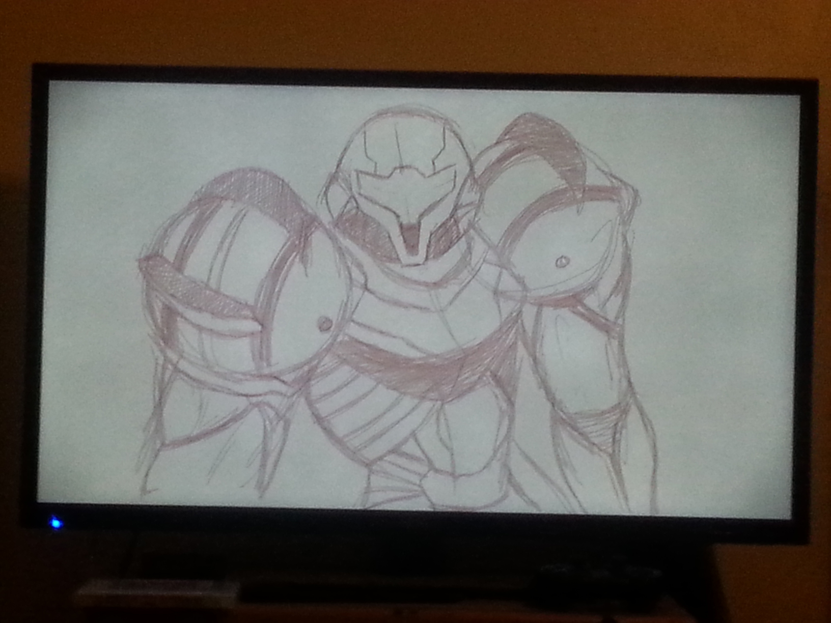 Samus drawn on a WiiU gamepad and displayed on a TV lol